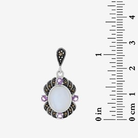 Sterling Silver Marcasite With Mother Of Pearl and Amethyst Drop Earring