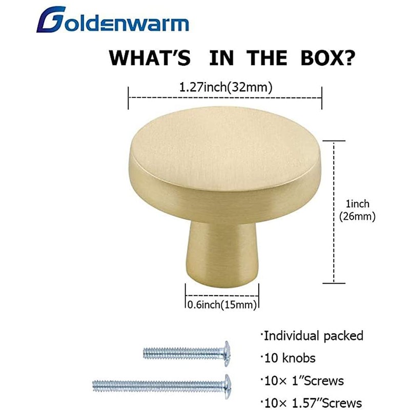 goldenwarm 10 Pack Gold Door Knobs Gold Drawer Knobs Brass