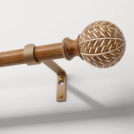 QDWIS Imitation Wood Grain Ball Curtain Rods for Windows 48 to 84 Inch,1 Inch Heavy Duty Adjustable Wood Curtain Rod,Boho Decorative Drapery Rods Set with Brackets,Size:36''-88''