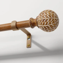 QDWIS Imitation Wood Grain Ball Curtain Rods for Windows 48 to 84 Inch,1 Inch Heavy Duty Adjustable Wood Curtain Rod,Boho Decorative Drapery Rods Set with Brackets,Size:36''-88''