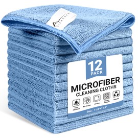 SIFANGKE Microfiber Cleaning Cloth, 12 Pack Blue Cleaning Rags for Housekeeping, Reusable Microfiber Towels for Car, Kitchen, Bathroom and Household Cleaning Supplies, 11.8"X11.8"