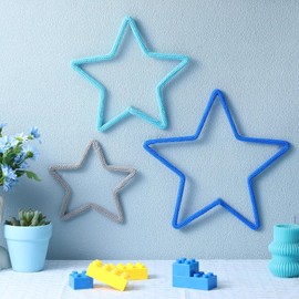 RattanView 3 Pcs Boho Starts Wall Decor Natural Rattan Stars Decorations Nursery Decoration Woven Macrame Pentagram Wall Hanging 3 Size Bule Start Decoration for Nursery Dorm Room