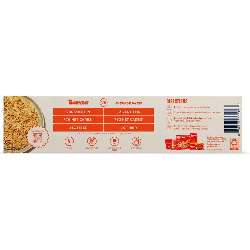 Banza Spaghetti Pasta from Chickpeas - Gluten Free, High Protein,