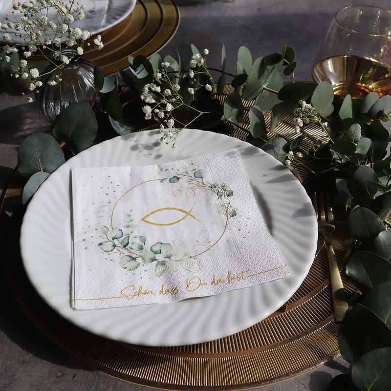 20 Napkins Fish Around Eucalyptus White as Table Decoration for