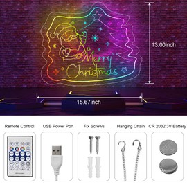 Merry Christmas Neon Sign, Colorful Christmas LED Signs Dimmable Light Signs for Wall Decor, Neon Christmas Sign for Indoor Party Backdrop Bedroom Bar Pub Club Christmas Wedding Decor