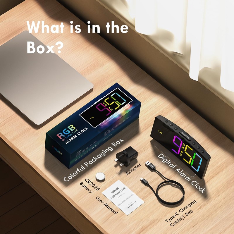HERMIC Alarm Clock, Digital Alarm Clock Bedside for Kids Mains