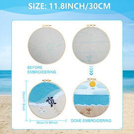 ElasignShopo 4 Set Ocean Embroidery Kit for Beginners Adults Embroidery Starter Kit Ocean Beach Patterns Hand Crewel Embroidery Kit Cross Stitch Kits Includes Instruction 2 Hoops Color Threads Needles