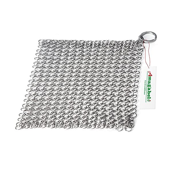 Amagabeli 8"x6" Cast Iron Cleaner 316 Premium Stainless Steel Cast Iron Chainmail Scrubber for Cast Iron Pans Dutch Ovens Waffle Iron Pans
