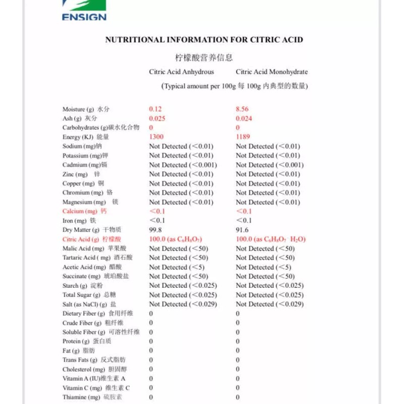WEIFANG ENSING Acido Citrico 25 Kg Bulto Acido Citrico Ensign