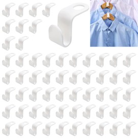 60PCS Hangers Space Savers, Clothes Wardrobe Wizard Hooks, Multi-Layer Space Saving Wardrobe Wizard, Clothes Hanger Connector Hooks for Wardrobe Organise Space Saving(White)
