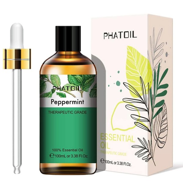 PHATOIL Peppermint Essential Oils 100ml, 100% Pure Natural Essential Oils for Diffuser Humidifier, Therapeutic Grade Aromatherapy Essential Oil for Relaxation