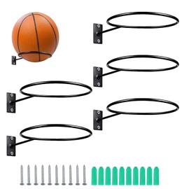 LdawyDE Wall Ball Holder, 5 Wall Mount Ball Holder with Screws, Sports Ball Holder Wall for Basketball, Football, Volleyball, Storage Display, 14 cm