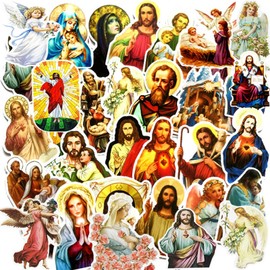 Catholic Stickers Religious Bible Faith Cross Sticker Pack Gifts for Adults Teens and Kids, 60PCS Aesthetic Catholic Jesus Stickers for Water Bottles Laptops Suitcases Skateboards Guitar