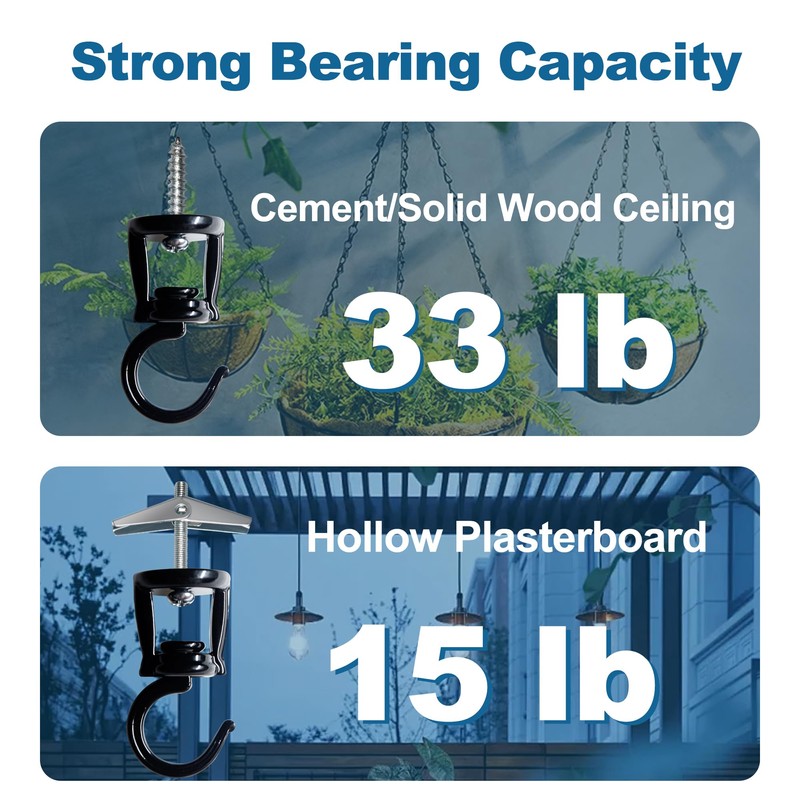ONIKK Ceiling Hooks for Hanging Plants (2 PCS Black), Heavy