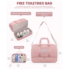 LOVEVOOK Travel Bag Hospital Bag for Women, Waterproof Weekend Overnight Holdall Duffle Bags with Toiletry Bag, Shoe Compartment & Wet Pocket, Gym Yoga Bag Carry On Bag for Sports Flight, Pink