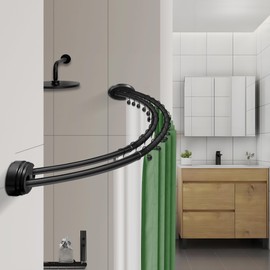 Utopia Alley Rustproof Wall Mounted Aluminum Double Curved Shower Curtain Rod, Screw Mount Rod, Stronger and More Secure Than Tension, Adjustable Double Shower Rod from 45" to 72", Expandable (Black)