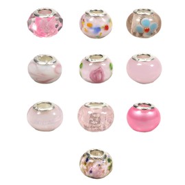 TOAOB 10pcs Pink Theme Big Hole Lampwork Beads Classic Glass Beads European Beads Murano Charms About 14x10.5mm Fit Snake Chain Bracelets