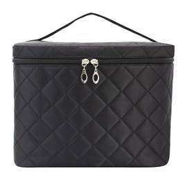 Large Make Up Bag,Portable Cosmetic Bag with Handle Zipper Waterproof Make Up Organizer Bag Travel Toiletry Bag for Women Girls (Black)