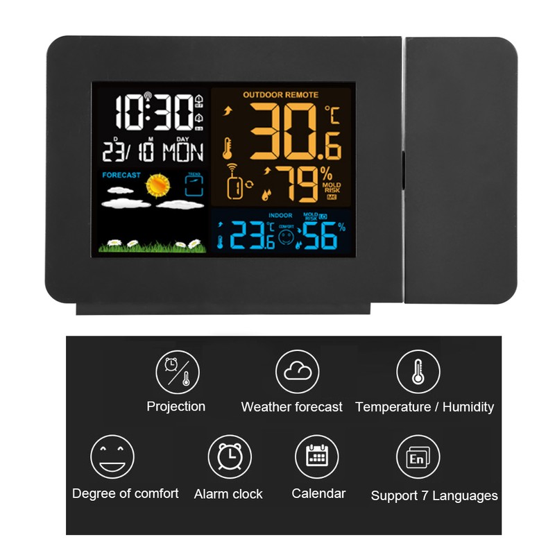Weather Forecast Temperature Detection Projection Alarm Clock Waterproof Digital Clock