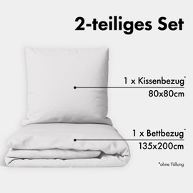 JACOBSON Bed Linen 135 x 200 cm Set - 100% Cotton Duvet Cover 135 x 200 cm + 1 Pillowcase 80 x 80 cm, Percale Bed Linen 2-Piece with Zip (135 x 200 cm, Light Grey, 2-Piece)