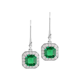 Artré .925 - Aretes de Plata .925 con Cristal Facetado Octagonal Color Verde y Micro cristales - Joyería Mujer