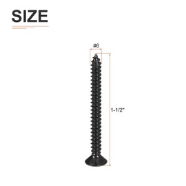 DTGN 100Pcs #6x1-1/2" Flat Head Wood Screws, 304 Stainless Steel Phillips Self Tapping Screws - Good for Woodworking, Furniture - Black