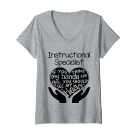 Womens Instructional Specialist T shirt Heart Hands School Gift V-Neck T-Shirt