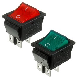 BOJACK 2 Position Rocker Toggle Switch ON/Off DPST 4 Pin 250V/6A, 125V/10A Green and Red lampe Light KCD2-202N-R(Pack of 2 pcs)