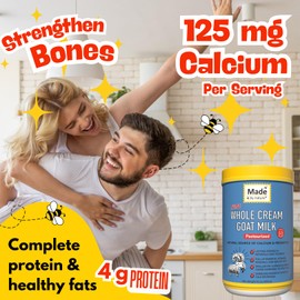 Made by Nature Pure Whole Cream Goat Milk Powder - 16 oz - Lactose Friendly, Easy Digestion, Calcium, Prebiotics, Essential Nutrients, healthy instant creamer, baking, 53 servings