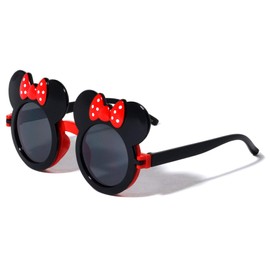 Kids Mouse Ears w/Bow Flip Out Black/Blue Light Blocking Lens Sunglasses (Black & Red Frame, Black/Clear(Blue Light Blocking) Lenses)