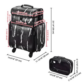 ZJMTOCYU Elegant Makeup Case for Stylish Artists, Durable and Spacious with Removable Spinner Wheels, Trendy Crocodile Skin Pattern