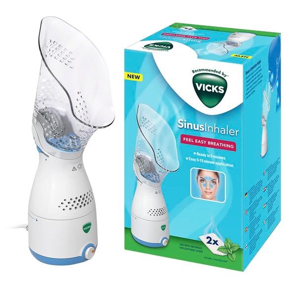 Vicks Adult Electric Steam Inhaler Ideal for Coughs or Stuffy Noses, Steam Intensity Adjustment Automatically Shut Off Essential Oil Tablets Included - VH200