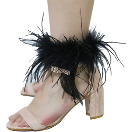 Yeesabella 2 PCS Soft Fur Wristband Feather Slap Bracelet Wristband Wrist Ankle Cuff Furry Bracelets Party Supplies Hair Accessories for Women,Black