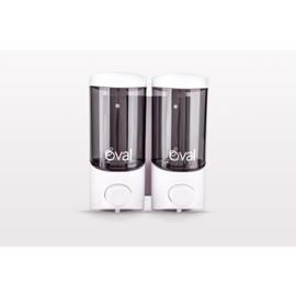 OVAL Dispensador de Jabón Líquido Rellenable Doble | Incluye 1 Base para Las 2 pz de 500 ml Cada uno | Plástico ABS Uso Rudo Sistema Anti-Goteo Confiable Práctica y Durable | Color Blanco