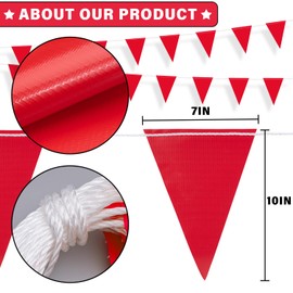 105ft Pennant Banner Flag, 7"x10" Fluorescent Red Safety Flagging Banner Warning Flag for Construction Site/Traffic Control/Boundary Barrier Signs, Perimeter Marking Flags on String, 45 Flags