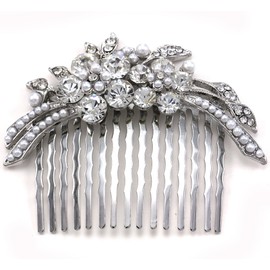 Flower Floral Faux Pearl Bridal Wedding Tiara Comb Bridesmaid Gift for Women Girlfriend Mom Lady Prom Beauty Pageant Clear Rhinestones Hair Accessory Costume Wedding Jewelry