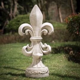 Glitzhome GH20392 Standing Fleur De Lis Garden Statue Outdoor Lawn Sculpture, 27.2" H