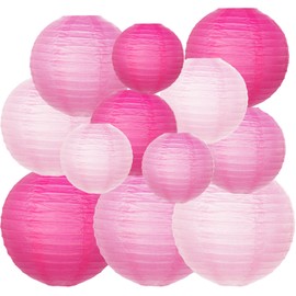 12 Pcs Pink Party Paper Lanterns Romantic Decorations Assorted Size of 6" 8" 10" 12" Round Chinese Paper Lanterns for Wedding Birthday Party Valentine's Day Engagement Baby Showers Decoration