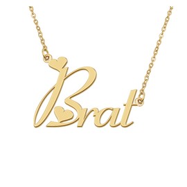 Aoloshow 18k Gold Plated Brat Heart Name Necklace Stainless Steel for Womens Birthday Graduation Jewelry
