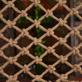 Safety Anti-Fall Fence Net for Children Pet Cat,Cargo Net Climbing Rope,Playground Climbing Children Net Woven Rope Truck Trailer Netting Swing Treehouse Hammock Rope (Jute, 1Mx5M(3.3FTx16.4FT))
