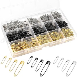 Safety Pens, Pack of 600 Safety Pins in 4 Different Sizes, 3 Colours, Anti-Rust Safety Pens, with Storage Box for DIY Crafts, Making and Clothing