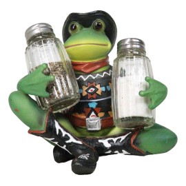 Cowboy Toad Frog With Hat Boots And Southwest Serape Salt Pepper Shakers Holder