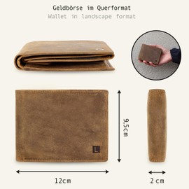 LEDEROW Men's Leather Wallet - Landscape Format Wallet with Gift Box - Men's Wallet RFID Protection with Coin Compartment - Wallet Man Large, Hunter Brown, rfid wallet