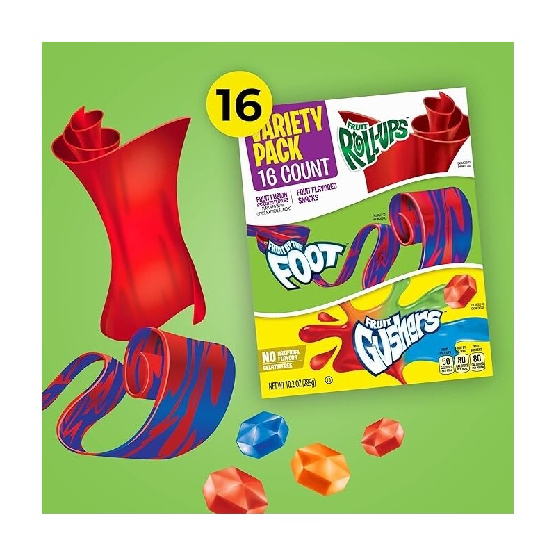 Fruit Roll-Ups, Fruit by the Foot, Gushers, Snacks Variety Pack,
