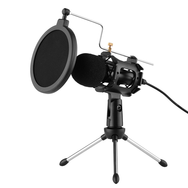 Video Microphone Kit with Mini Microphone Tripod Shock Mount Pop