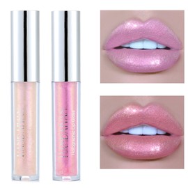2PCS Diamond Liquid Glitter Shimmer Lipsticks, Glossier Lip Gloss, Lipstick Nude lip gloss metallic Light lipgloss shimmer, Nonstick Cup Metallic Lip Gloss Set Lips Cosmetic for Women Girls (4 & 5)