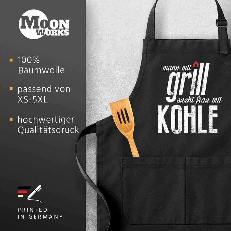 MoonWorks Barbecue Apron Man with Grill Seeking Woman with Charcoal