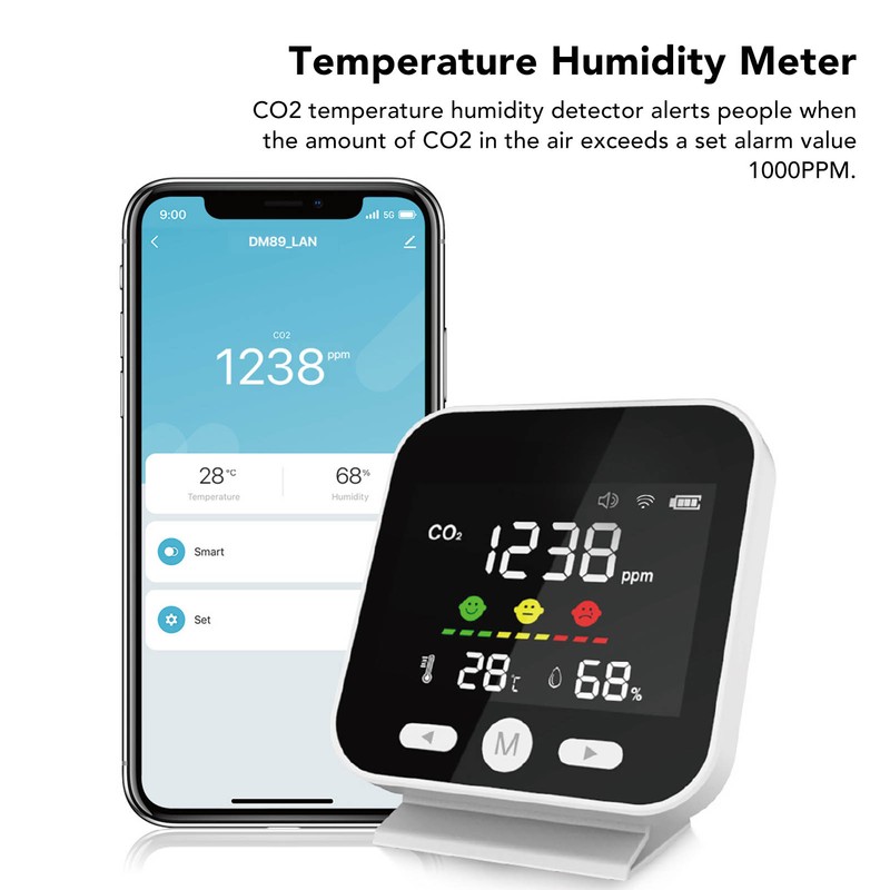 White Smart Air Quality Monitor LCD Screen WIFI CO2 Temperature