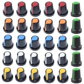 Thtrht 30 Pack Potentiometer Knob 6mm Switch Cap Kit Wh148 Shaft Knurled Dia 0.24‘’ Electric Guitar Bass Volume Tone Control Emulator Effect Pedal Ag2 Peach Button Rotary Handle