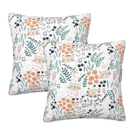 Wisedeal Pack of 2 Cute Floral Cat Throw Pillow Covers 16 X 16 Inches, Cat Flower Decorative Cushion Covers Pillowcase for Sofa Couch Bed Office Car